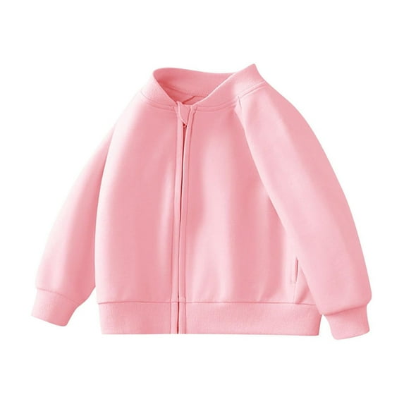Kids Varsity Jacket Girls Baseball Jackets Long Sleeve Zip up Workout Coat Solid Raglan School Uniform Toddler Gym Clothes Pink 6 Years