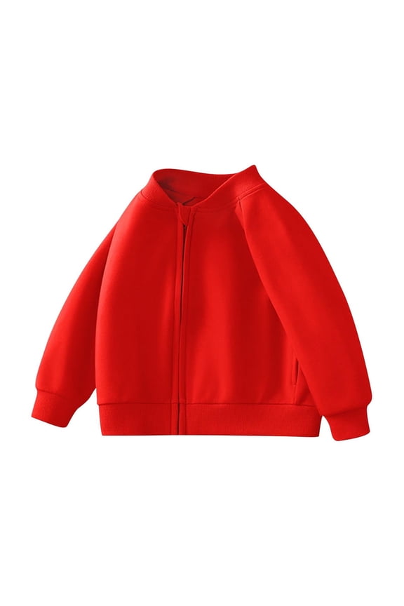 Kids Varsity Jacket Girls Baseball Jackets Long Sleeve Zip up Workout Coat Solid Raglan School Uniform Toddler Gym Clothes Red 6 Years