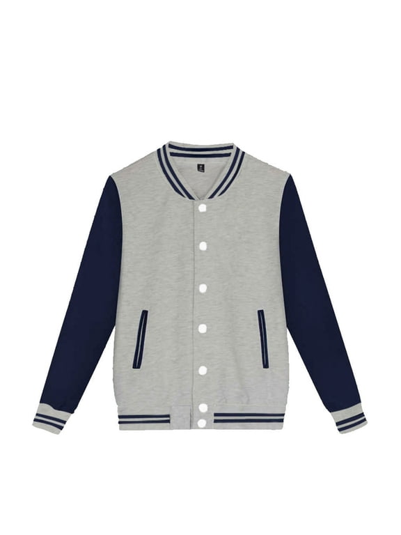 Kids Varsity Jackets Girls Boys Letterman Baseball Jacket Lightweight Bomber Coat (Grey)