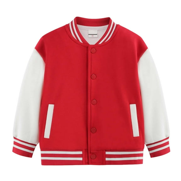 Kids Varsity Jackets Girls Boys Letterman Baseball Jacket Lightweight Bomber Coat School Outwear with Pocket Size for 4-5 Years,Red