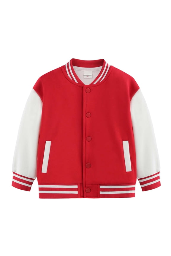 Kids Varsity Jackets Girls Boys Letterman Baseball Jacket Lightweight Bomber Coat School Outwear with Pocket Size for 7-8 Years,Red