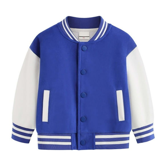 Kids Varsity Jackets Girls Boys Letterman Baseball Jacket Lightweight Bomber Coat School Outwear with Pocket Size for 9-10 Years,Blue