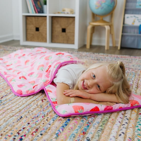 Kids Velour Nap Mat – Soft, Cozy, Convenient for Daycare & Preschool – Strawberry Patch