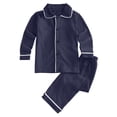 thumbnail image 1 of Kids Velvet Pajamas Toddler Button-Down Solid Long-Sleeve T-Shirt Top + Pants 2PCS Outfits Clothes, 1 of 4