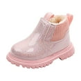 thumbnail image 1 of Kids' Velvet Snow Boots, Shiny Faux Leather with Side Zipper Ankle Boots, 1 of 5