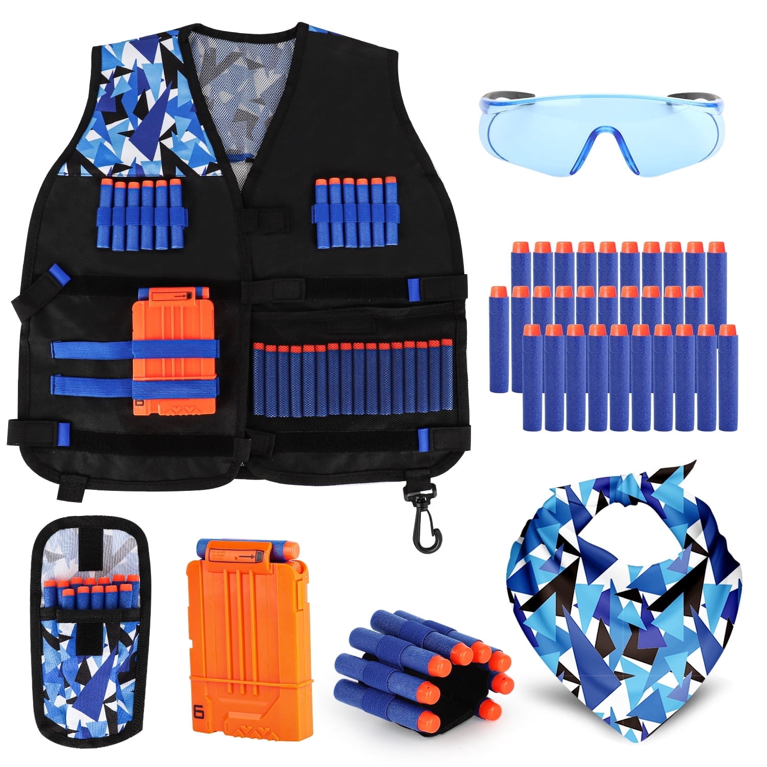 I.VALUX Tactical Vest Kit For Nerf Guns [2 Pack] With Goggles, Mask, Darts & Holster - N-Strike Elite Compatible