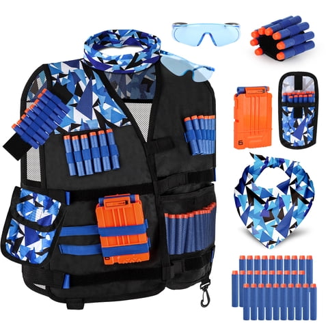Kids Vest Kit for Shooting Target for Nerf Game for Boys Girls, with 30 Refill Darts, Protective Glasses, Mask, Dart Pouch, Reload Clips and Wrist Band