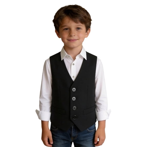 Kids Vest Sleeveless Button Down Black Vest School Shirts Boys Formal Vest for Kids Boys Vests Size 13-14 Years
