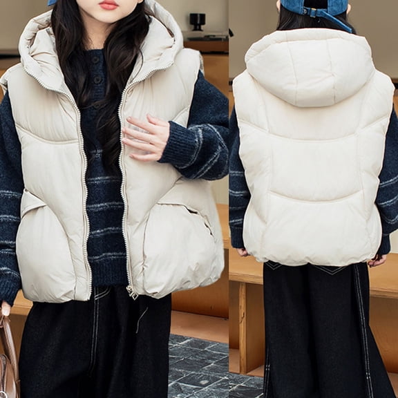 Kids Vest White Jackets with Pockets Sleeveless Windproof Down Jacket Compression Vest for Kids Winter Down Vest 9-10 Years