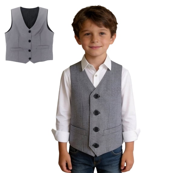 Kids Vest for Boys Grey Vest Elegant Adjustable Back Strap Preschool Graduation 9-10 Years