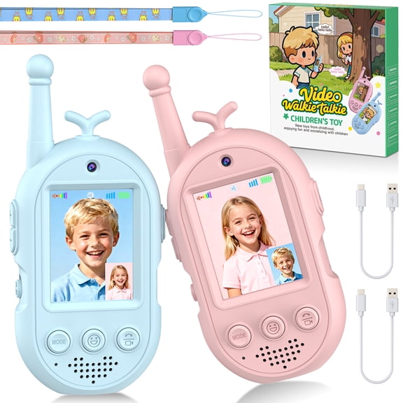 Kids Video Walkie Talkie With 2.0 Ips Screen 400m Range, Real-Time Video Voice Changer, Rechargeable Via Type-C, No Wifi Needed, 2 Pack For Outdoor, Camping, Birthday Gift For Boys Girls