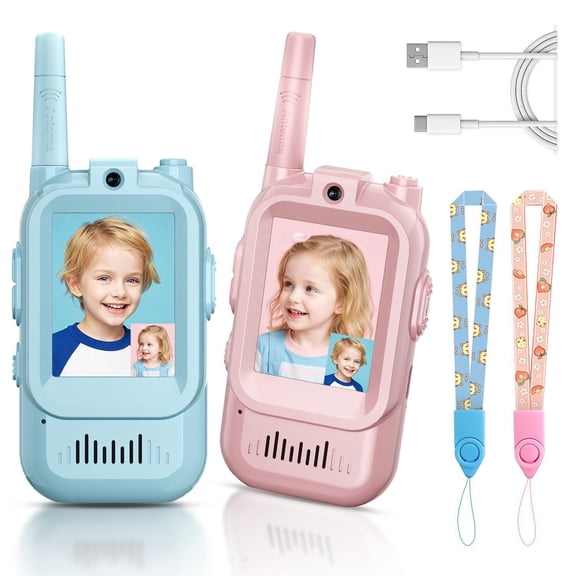 Kids Video Walkie-Talkie Set - Perfect Rechargeable Gift for Ages 3-12 (Blue/Pink), Ideal for Outdoors & Holidays