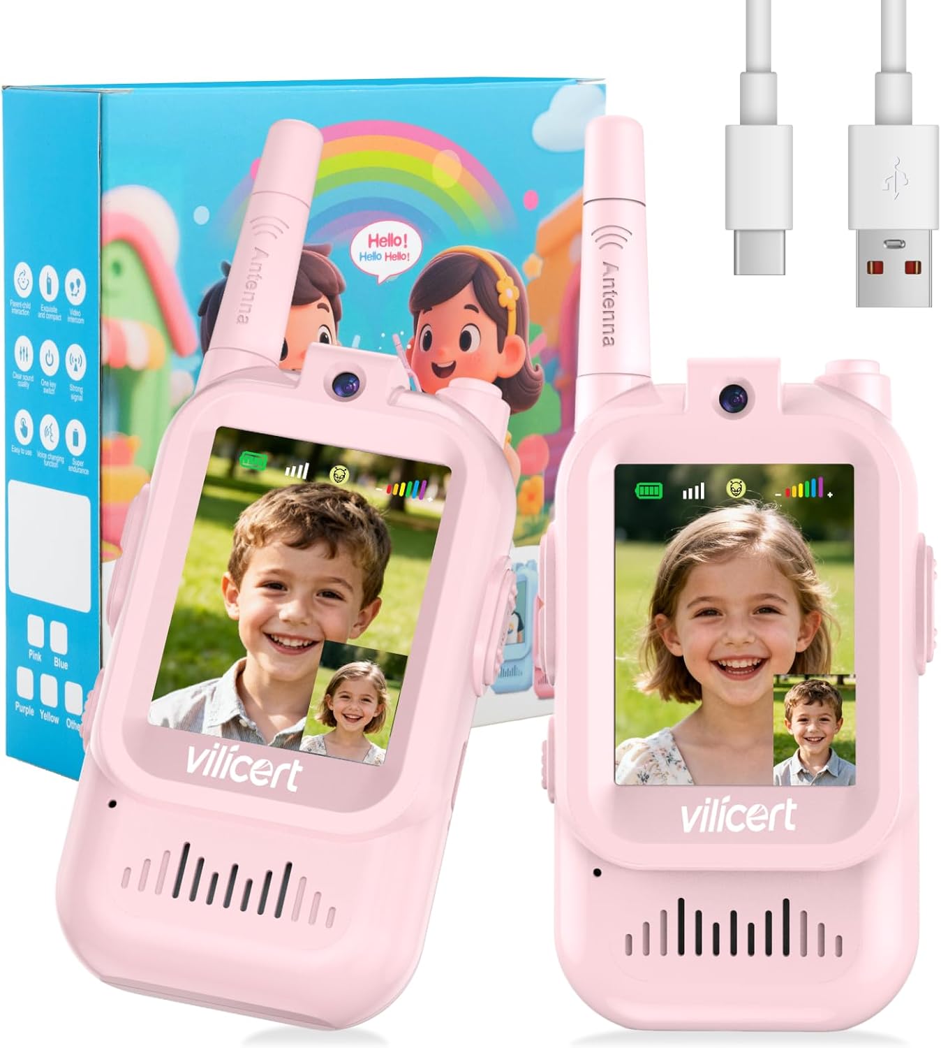 Kids Video Walkie Talkies, 2 Pack Rechargeable Kids Video Walkie