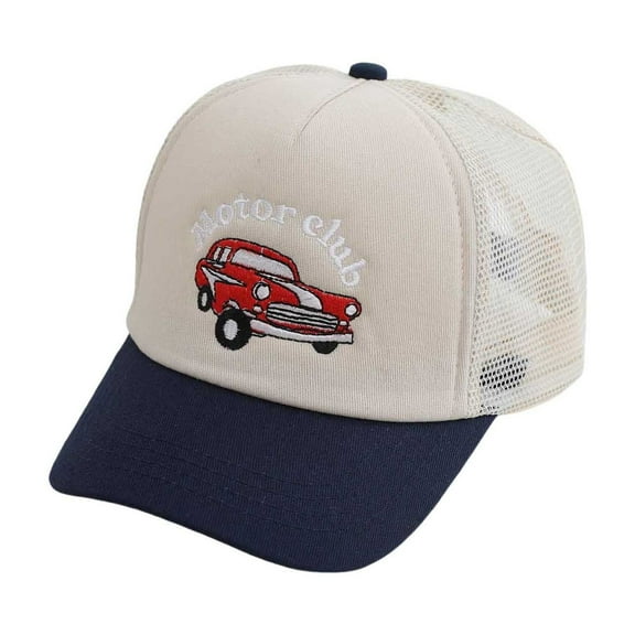 Kids Vintage Baseball Cap for Boys And Girls Cartoon Car Design Breathable Mesh Sun Hat for Outdoor Activities Khaki 2-8 Years