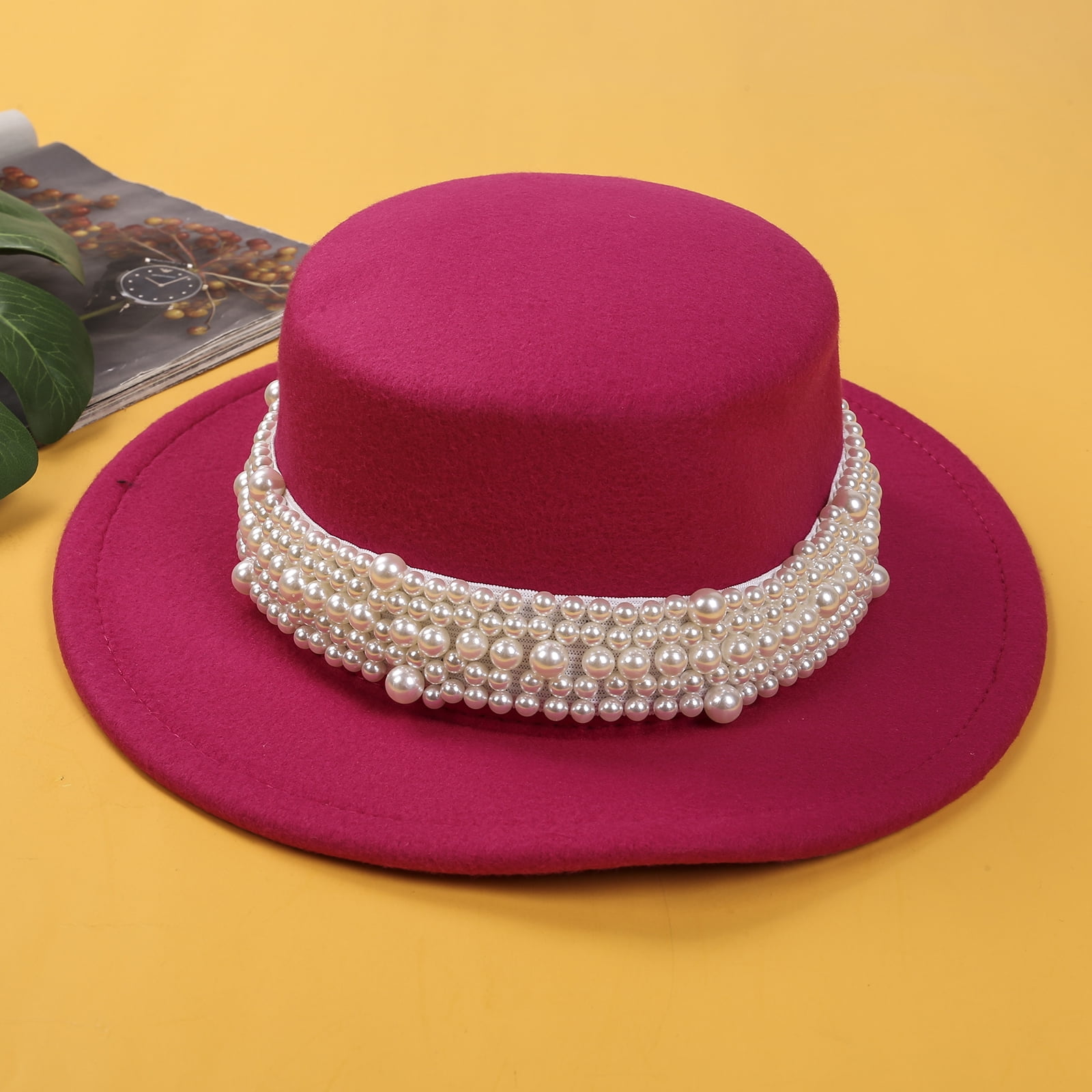 Kids Vintage Bowler Hat, Toddler Girls Elegant Wide Brim Pearl Flat-top ...