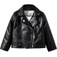 thumbnail image 1 of Kids Vintage Moto Leather Jacket, Faux Leather Lapel Collar Asymmetric Zipper for Daily Wear Cycling Black 5-6 Years, 1 of 7