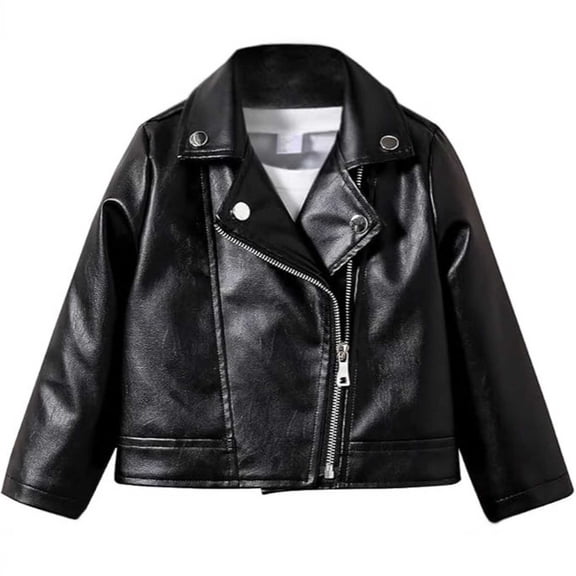 Kids Vintage Moto Leather Jacket, Faux Leather Lapel Collar Asymmetric Zipper for Daily Wear Cycling Black 5-6 Years