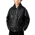 thumbnail image 1 of Kids Vintage Style Flight Faux Leather Jackets Boys Biker Motorcycle Bomber Lapel Zipper PU Leather Outerwear Coats 1-12 Years Black-A, 1 of 7