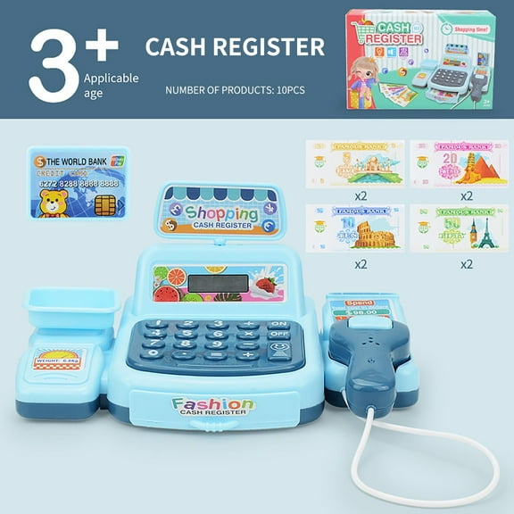 Kids’ Virtual Supermarket Cash Register Toy – Interactive Mini Convenience Store Playset with Calculator, Coins & Sound for Ages 5,Blue