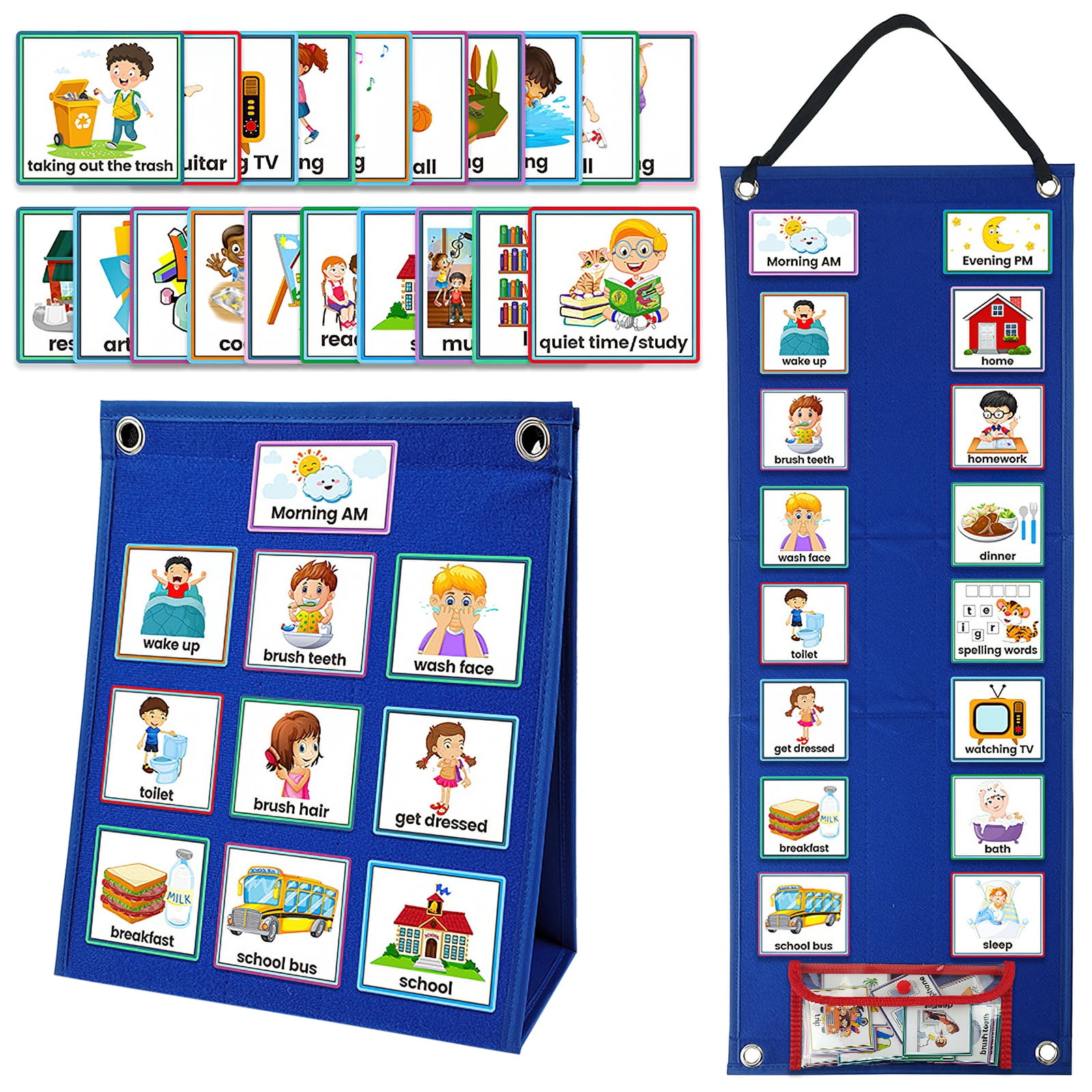 Kids Visual Schedule Calendar Chart, 2 in 1 Autism Daily Chore Routine ...