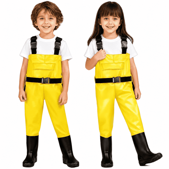 Kids Chest Waders with Boots, Waterproof Youth Fishing Waders Adjustable Suspender Overalls for Boys Girls Beach Mud Playing Gardening