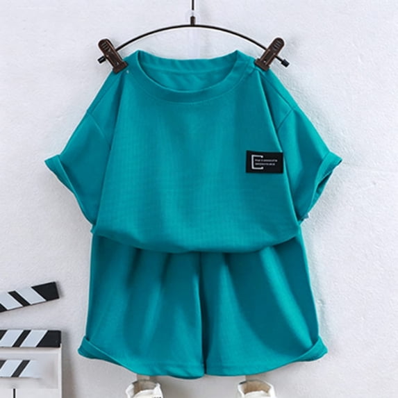 Kids Waffle Tee And Shorts Set – Versatile Summer 2-Piece Outfit for Boys and Girls Aged 3-12 Years, Soft Polyester Casual Playwear