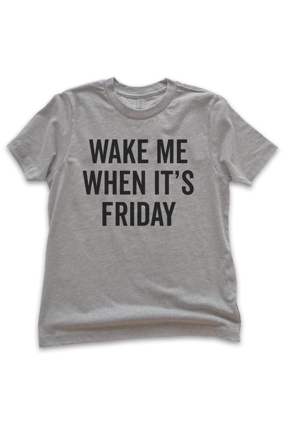 Kids Wake Me When It's Friday T-shirt, Youth Kids Boy Girl T-Shirt, Lazy Tired T-Shirt Weekend Casual Friday Tee, Dark Heather Gray, Large