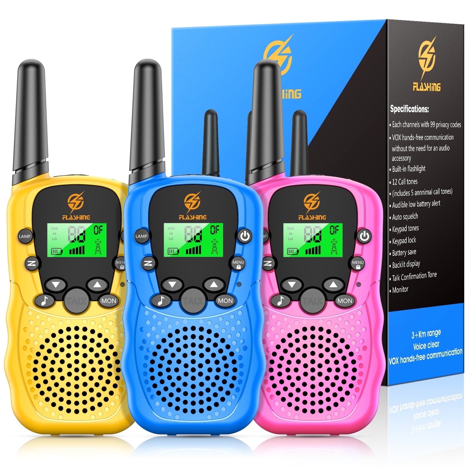 ATOPDREAM Kids Walkie Talkies 3 Pack with 2 Way Radio, 3 KM Range, 22 ...