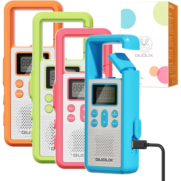 Kids Walkie Talkies 4 Pack Rechargeable with SOS Alarm/NOAA/VOX/Flashlight, Durable 1020mAh Battery Radios for 3-12 Year Old Boys Girls, Outdoor Camping Group Games Birthday Set