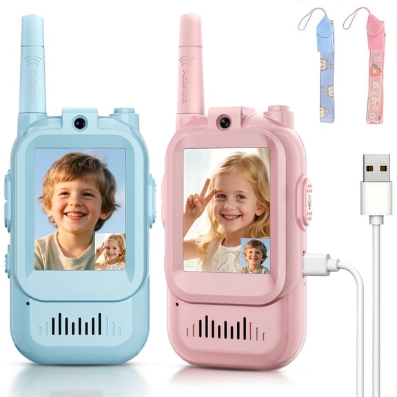 Kids Walkie Talkies Video 2 Pack, Rechargeable Handheld Video Intercom Walkie Talkies with Screen Display, Indoor Outdoor Toys for Ages 3-12, Voice Changer Long Range Christmas Birthday Gifts