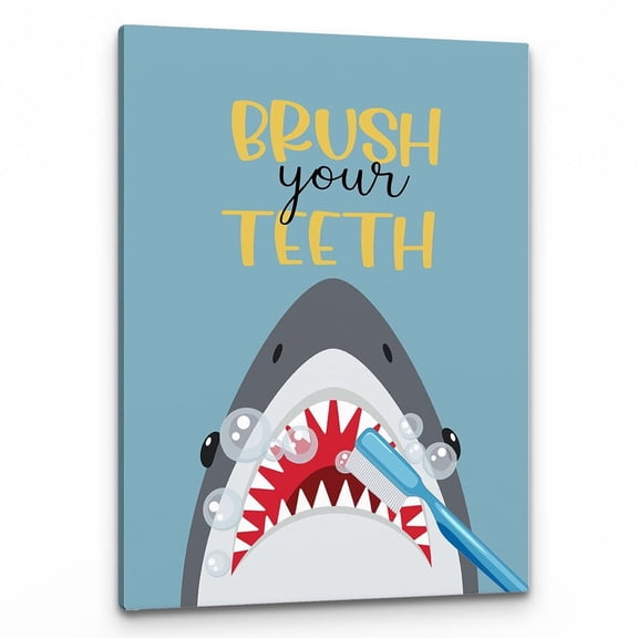 Kids Wall Art, Shark Tooth Brush Sign, Ocean Shark Theme Canvas: Home, Nursery, Office