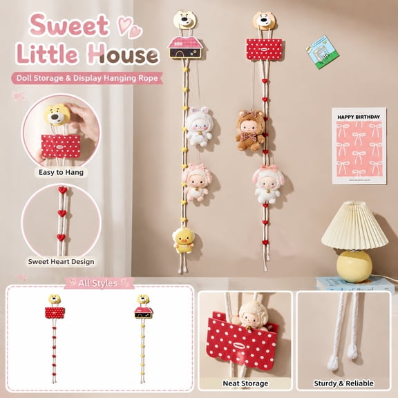 Kids Wall Decor, Room Decor Plush Toys Display Hanging Strap, Nursery Decor for Girls Small Plush Ornament Wall Holder, Red Cute Room Decor Wall Hanging Decor, 24X5 Inch