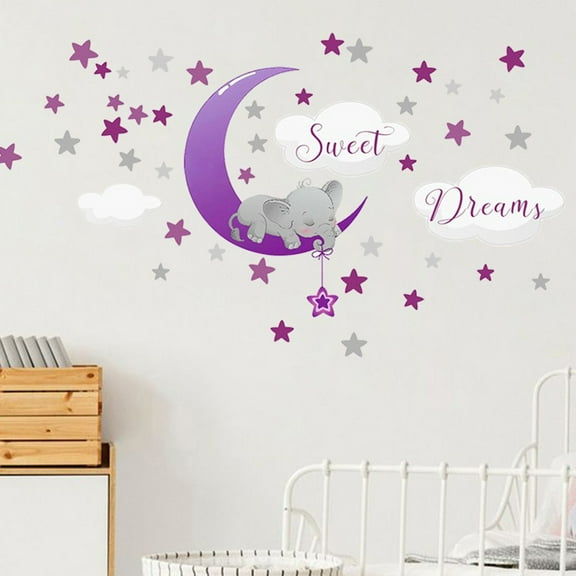 Kids Wall Stickers Under $5! Yannianjz Wall Stickers for Living Room Bedroom,childrenBackground Wall Decoration, Elephant Stars Moon Wall Decals, Removable Wall Art forkidsRoom