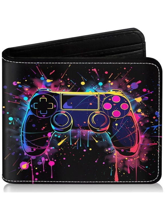 Kids Wallet for Boys, Funny Boys Gamer Wallets for Kids Ages 5-7 8-10 9-12 13-15 with Credit Id Card Cash Holder Black Rfid Blocking Zipper With Coin Pocket Id Window For Teen Youth Guys Men Teenager