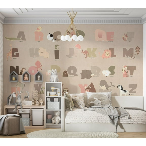 Kids Wallpaper Wall Mural - Beige Alphabet