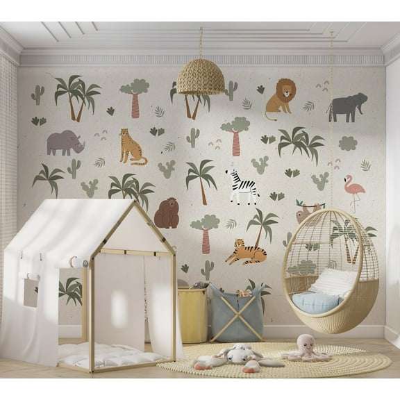 Kids Wallpaper Wall Mural - Cartoon Jungle Composition