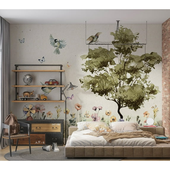 Kids Wallpaper Wall Mural - Flowers Painted in Watercolors