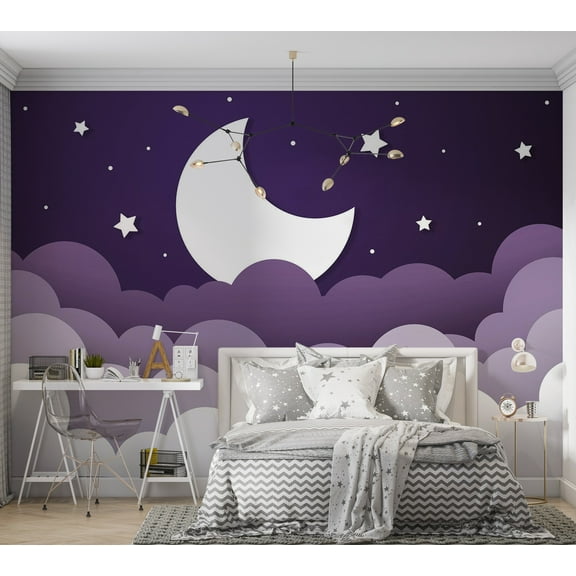 Kids Wallpaper Wall Mural - Purple Abstract Moon