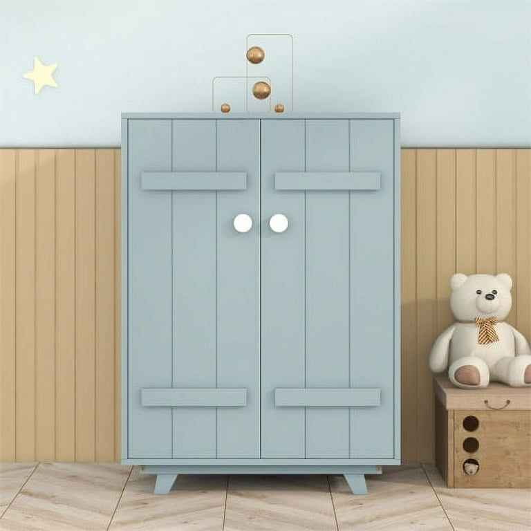 Kids Wardrobe Floor Cabinet, Wooden Freestanding Storage Cabinet