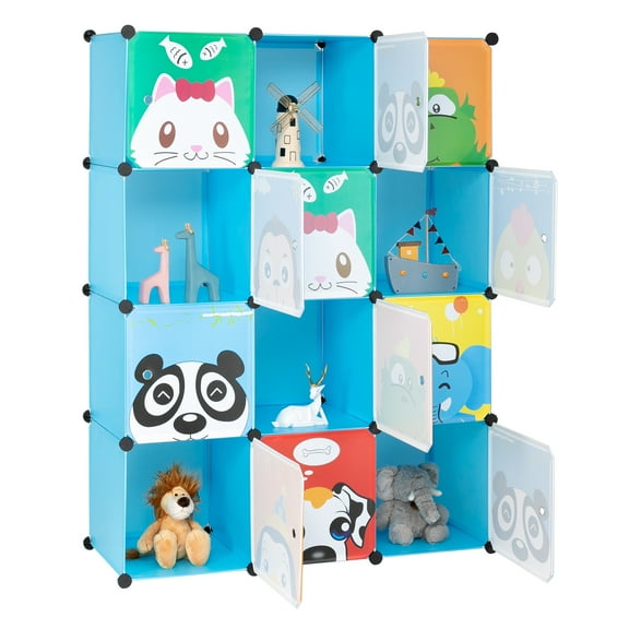 Kids Wardrobe Kids Dresser Cute Baby Portable Wardrobe Bedroom Closet Clothes Hanging Storage Rack Cube Organiser, (Blue)