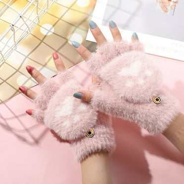 Kids Warm Gloves Classic Cartoon Color Block Convertible Flip Top Warm Cold Weather Knitted Gloves Windproof Cold Weather Gloves for Boys Girls 7-18 Years