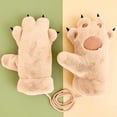 thumbnail image 1 of Kids Warm Gloves Cute Bear Paw Mittens Warm Lined Fingerless Neck Lanyard Outdoor Kids Mittens Khaki One Size, 1 of 6