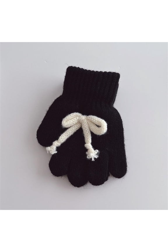 Kids Warm Knit Gloves, Kids Knitted Gloves Soft Thermal Gloves, Toddler Magic Gloves Full Finger Gloves, Stretchy Warm Gloves for Boys and Girls Black 3-10 Years