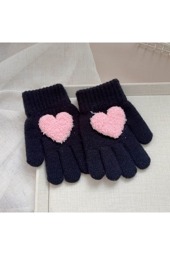 Kids Warm Knit Gloves, Kids Knitted Gloves Soft Thermal Gloves, Toddler Magic Gloves Full Finger Gloves, Stretchy Warm Gloves for Boys and Girls Black 3-8 Years