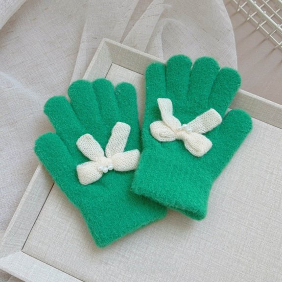 Kids Warm Knit Gloves, Kids Knitted Gloves Soft Thermal Gloves, Toddler Magic Gloves Full Finger Gloves, Stretchy Warm Gloves for Boys and Girls Green 3-8 Years