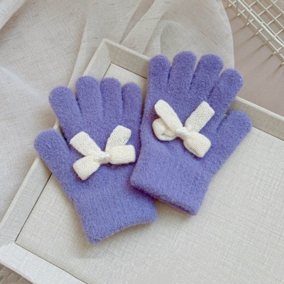 Kids Warm Knit Gloves, Kids Knitted Gloves Soft Thermal Gloves, Toddler Magic Gloves Full Finger Gloves, Stretchy Warm Gloves for Boys and Girls Purple 3-8 Years