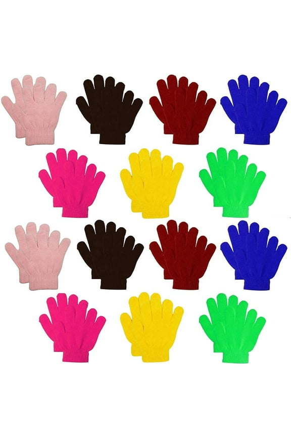 Kids Warm Magic Gloves,14 Pairs Boys Girls Winter Stretchy Knit Gloves