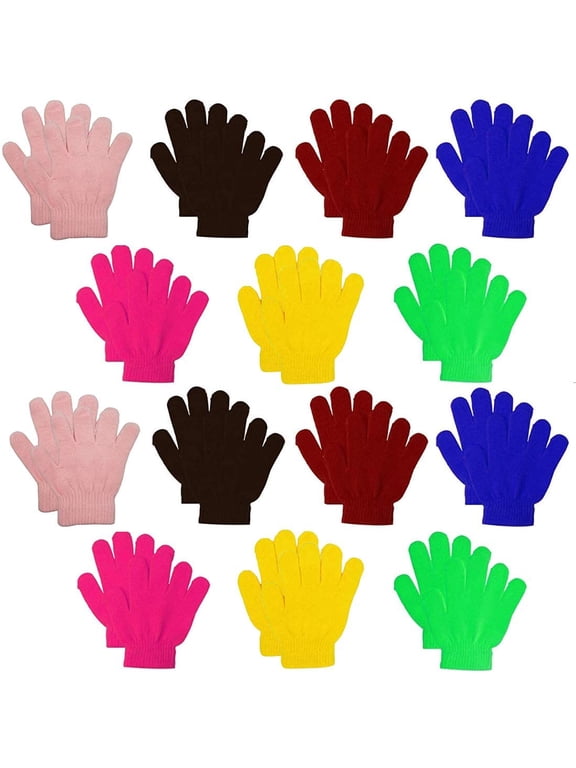 Kids Warm Magic Gloves,14 Pairs Boys Girls Winter Stretchy Knit Gloves