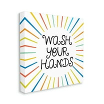 Kids' Wash Your Hands Bathroom Rules Rainbow Stripes Typography Gallery-Wrapped Canvas Print Wall Art, 17x17
