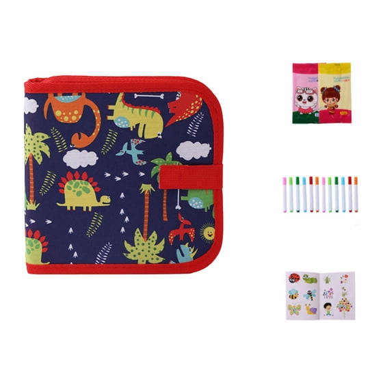 Kids Washable Markers, Kids Drawing Board, 10X8 In, Travel MarkersforKids, Doodle BoardforKids, Car Plane Activity, Soft Fabric Bound, 16 Double Sided Pages, 12 Markers, 2 Pc